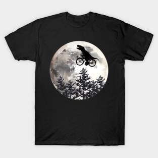 Dinosaur lover cyclist on the moon in forest T-Shirt